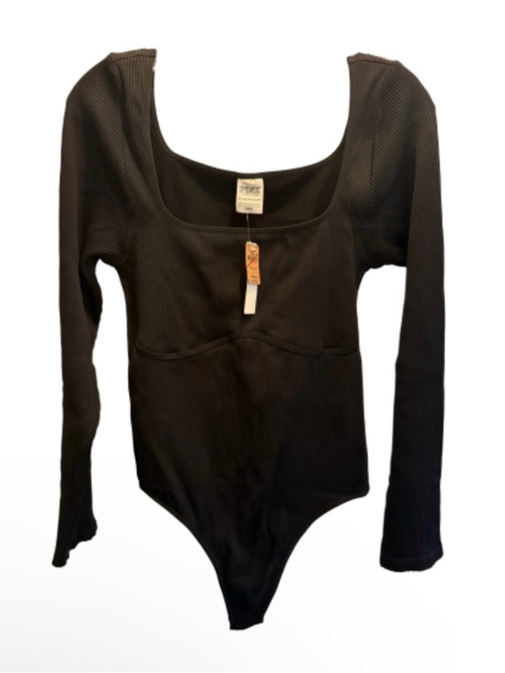 PINK Victoria's Secret Black Ribbed Long-Sleeve One-Piece Bodysuit
